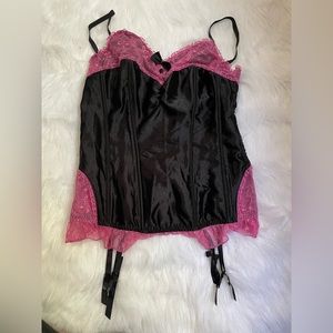Fredrick’s of Hollywood Black with Pink Lace Corset